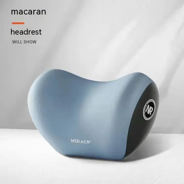 Black memory foam car headrest pillow and matching lumbar support pillow with a milk silk cover.