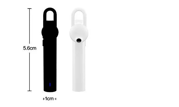 Compact wireless Bluetooth headset showing black and white colour options with 5.6cm dimensions