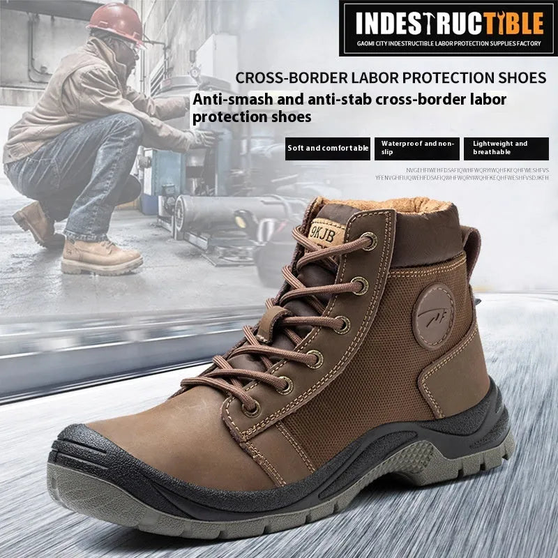 Leather labour protection shoes in orange, grey, green or yellow with rubber soles for workplace safety