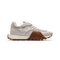 Grey retro thick-soled colour-block jogging sneakers with cloth and microfiber leather upper