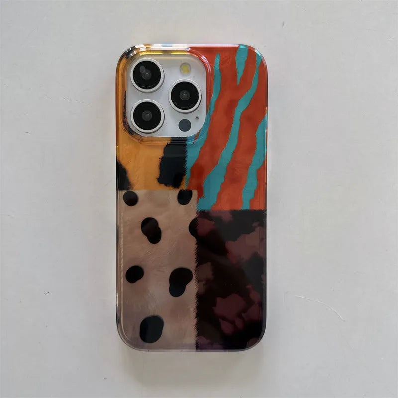 Silicone phone case with coloured mosaic leopard print in gradually varied pink for Apple iPhone