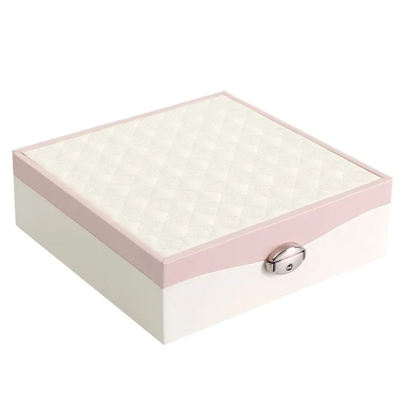 Red or white PU leather jewellery storage box with large capacity for necklaces and rings