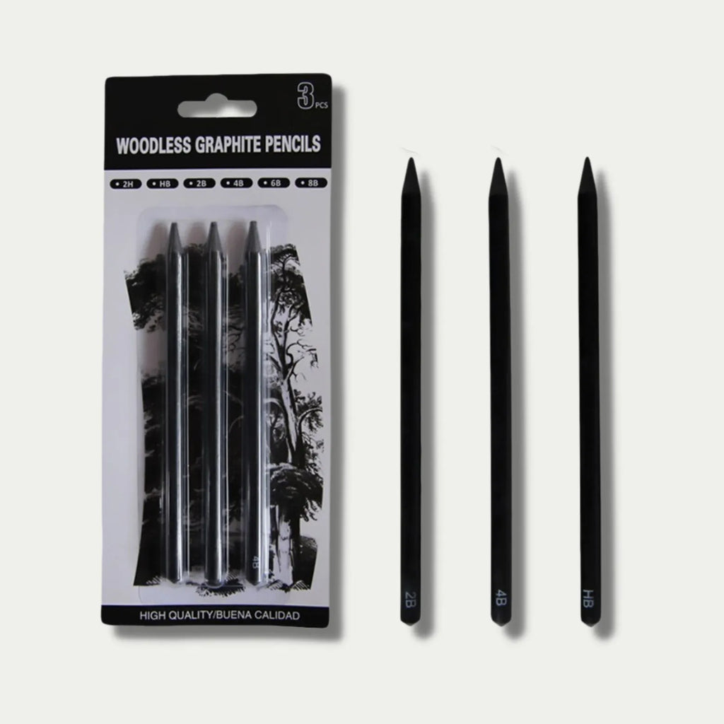Set of wood-free graphite sketching pencils in grades HB, 2B, 4B, 6B, 8B, and EE.