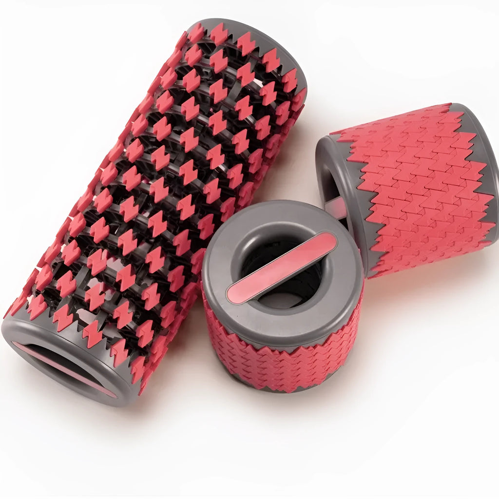 Adjustable telescopic foam roller in red colour extended for use