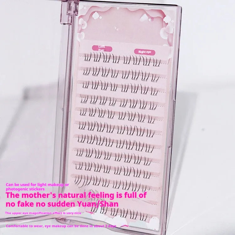 12-row segmented false eyelashes with kitten's paw lower lashes, natural sheer root, 4mm 5mm 6mm lengths.