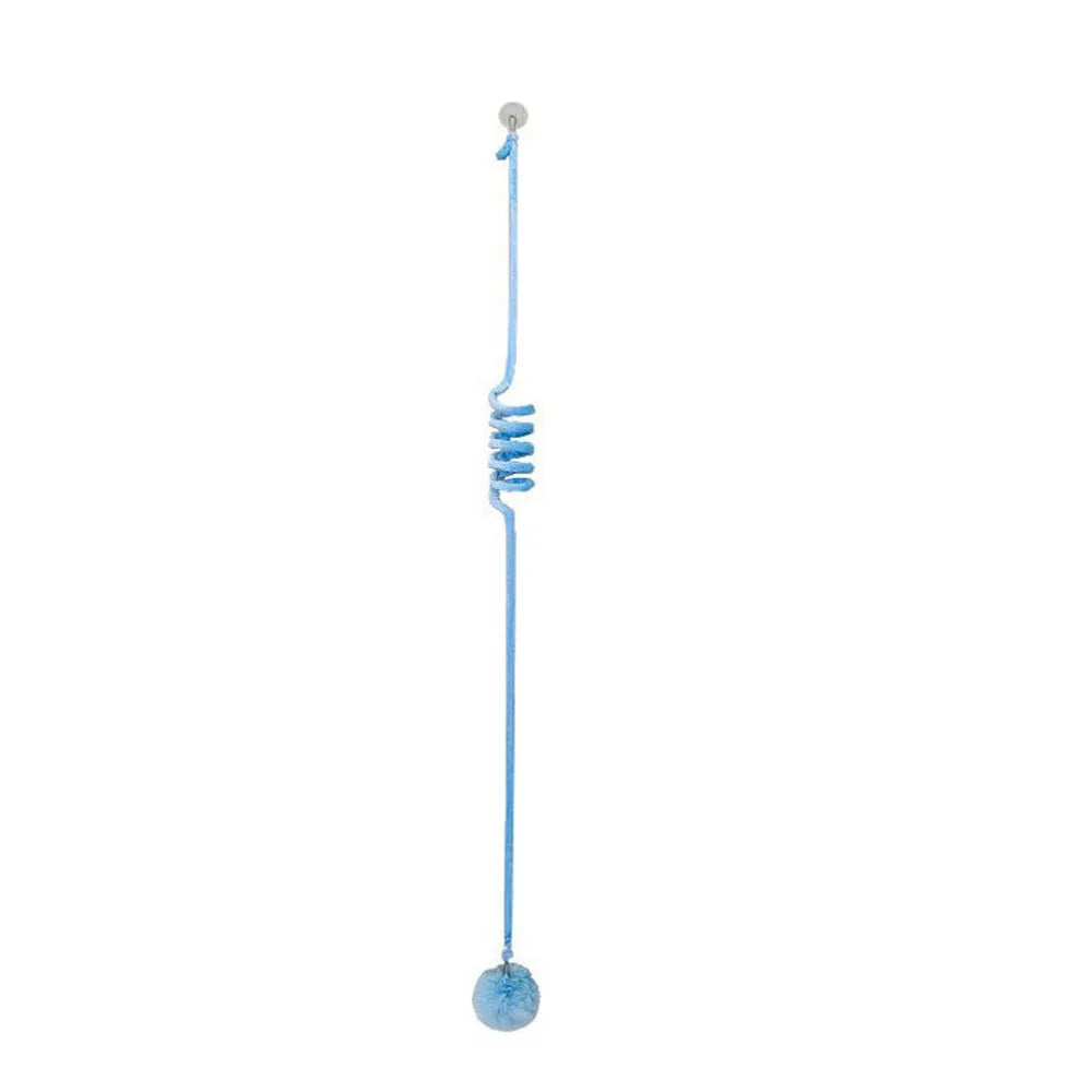 Hanging cat toy with coloured inflatable ball and suction cup attachment for doors and windows