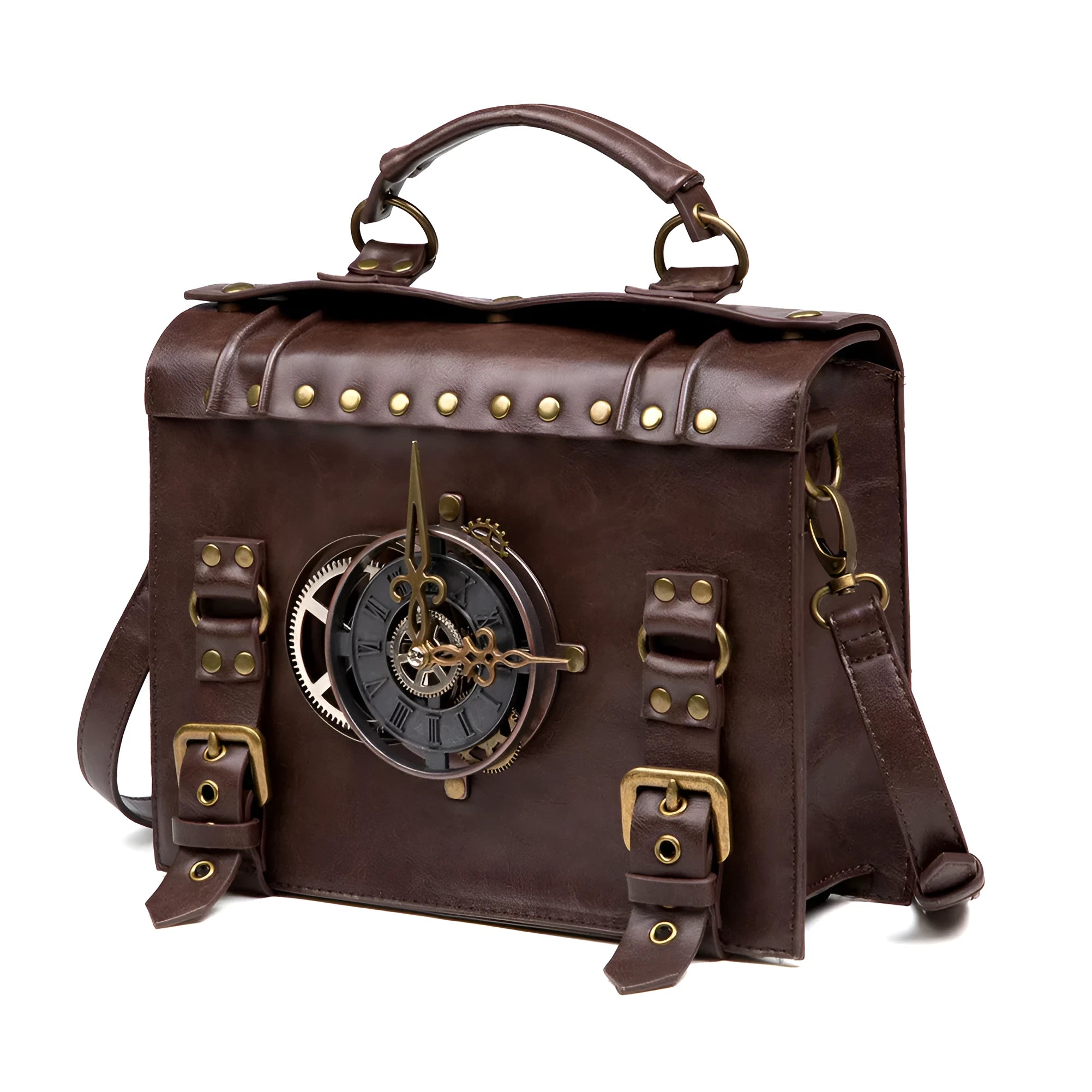 Bronze steampunk industrial retro shoulder bag with pillow construction