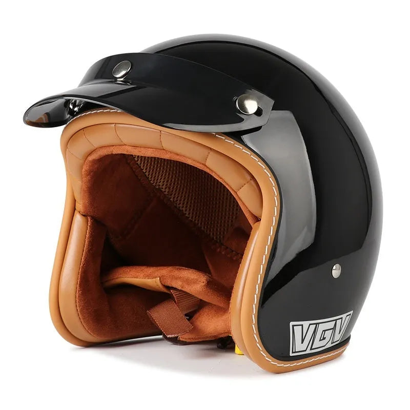 3C certified retro motorcycle helmet in matte black with ABS shell for adult commuting