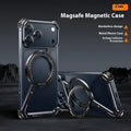 Metal frame phone case with magnetic bracket for iPhone 17 Pro Max in black with electroplating finish