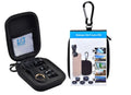 Black universal 5-in-1 smartphone lens kit showing wide-angle, macro, fisheye, telephoto and CPL lenses with clip and storage bag.