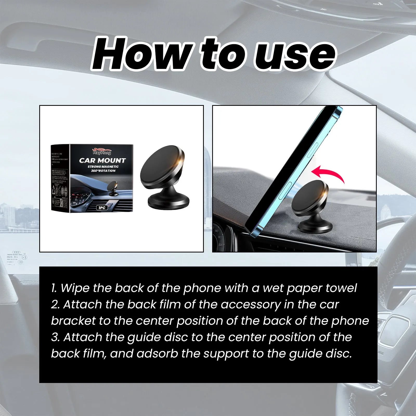Black magnetic car foldable phone holder with compact ABS design on a desk surface