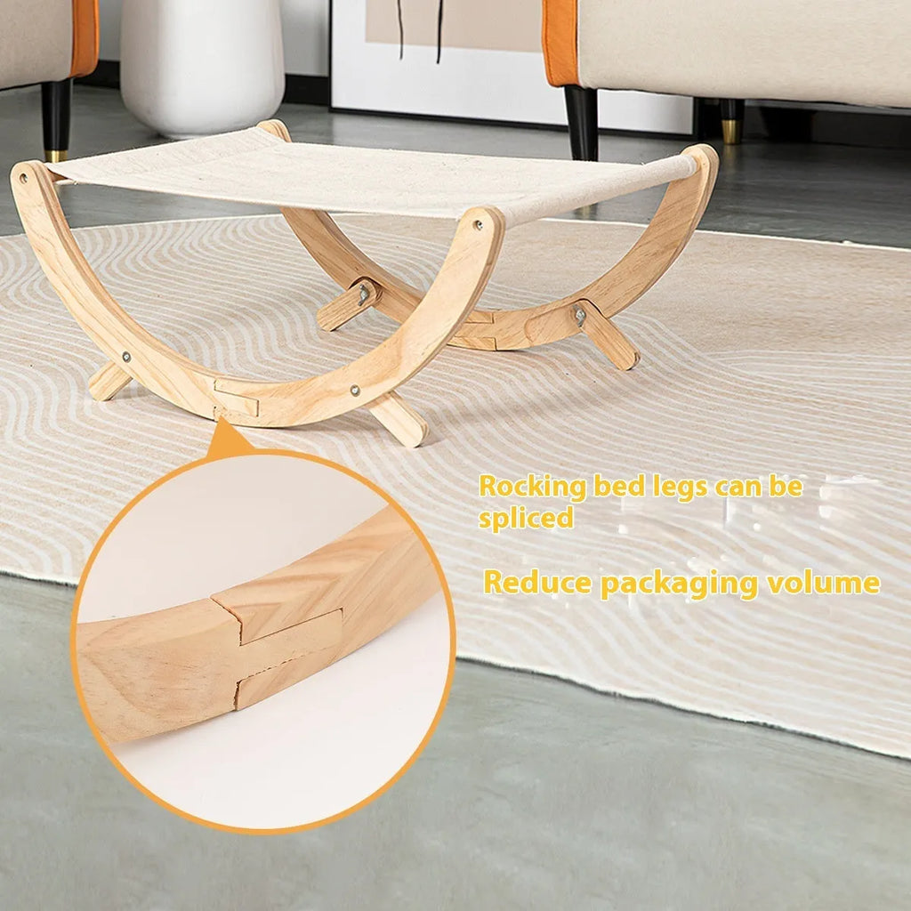 Solid wood foldable cat hammock bed with removable cover in canvas or plush options