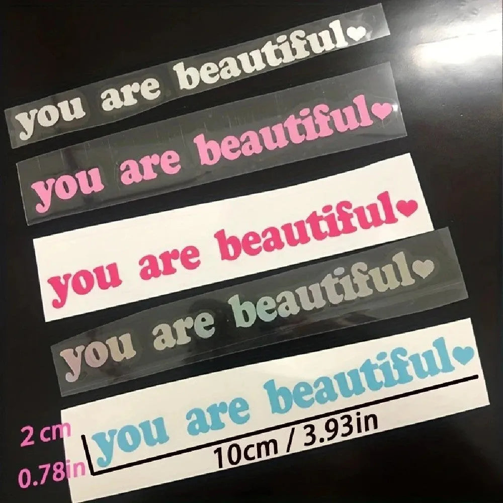 You Are Beautiful sport PVC vinyl sticker in multiple colour options showing dimensions