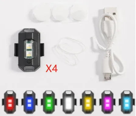 USB mini strobe warning light in ABS housing with Velcro strips for mounting on bicycle or motorcycle