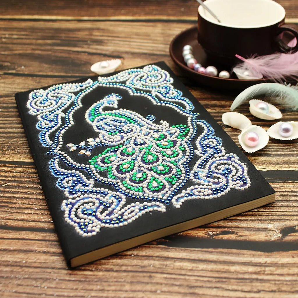 Black A5 diamond painting notebook, 142 x 207 x 8 mm, with shaped drill and bright drill cover