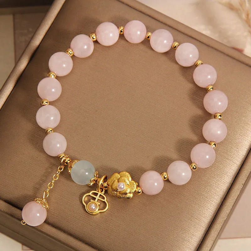 Pink crystal flower bracelet with adjustable clasp for women's fashion jewellery