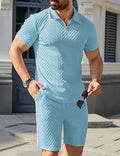Men's casual two-piece suit with short-sleeve polo top and shorts in five colours polyester
