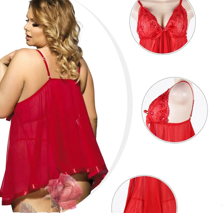 Purple seamless mesh and lace lingerie sleepdress for women, shown on a hanger.