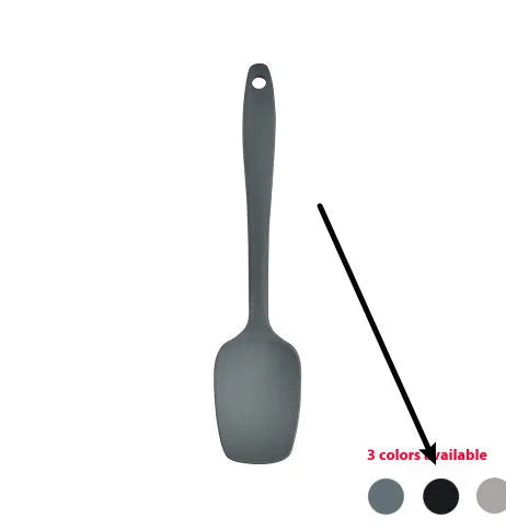 12-piece black silicone kitchen utensil set including spatula, spoon, and claw tools in a rotating storage bucket on a kitchen counter.