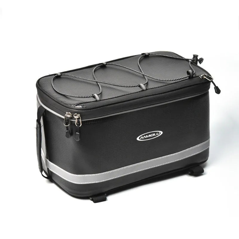 Black waterproof PU leather bicycle equipment bag with 12 litre capacity for car transport