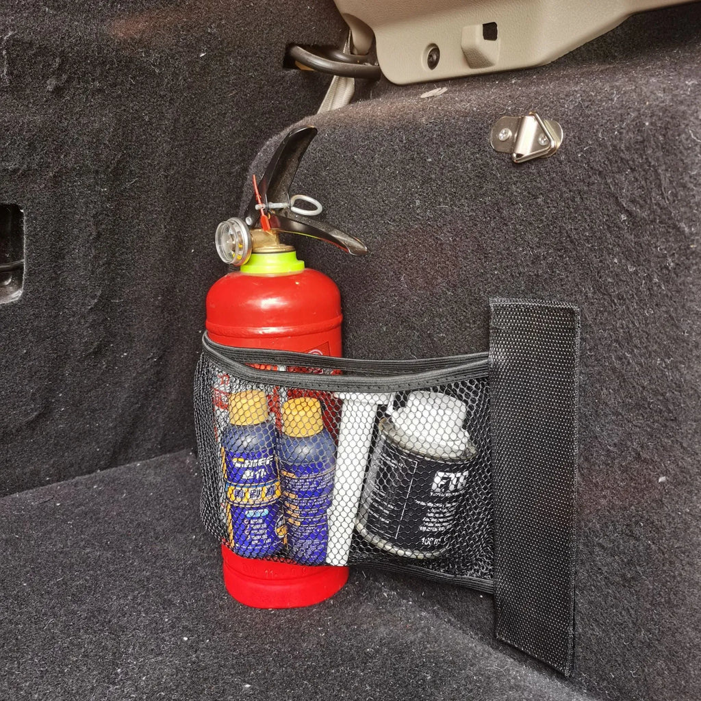 Black elastic car trunk storage net organiser for luggage and sundries