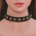 Bronze cowhide leather retro punk rivet collar for fashion or fetish wear
