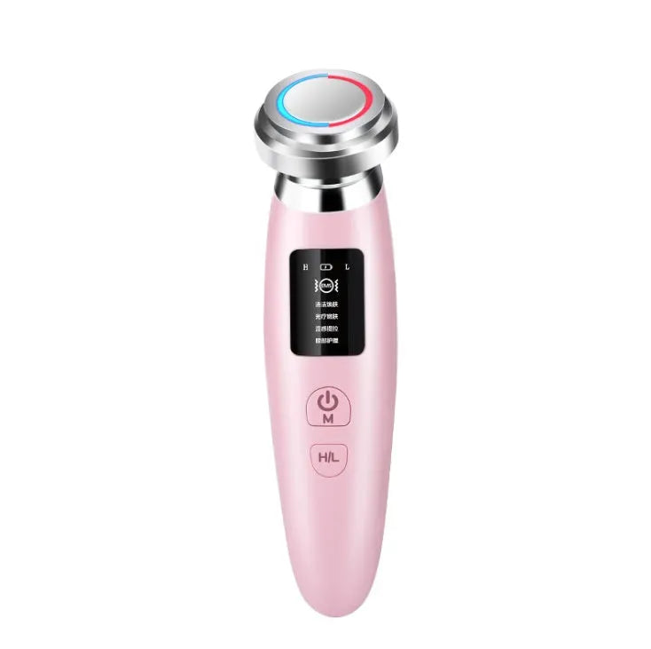 Pink skin rejuvenation instrument handheld facial cleansing beauty device showing dimensions