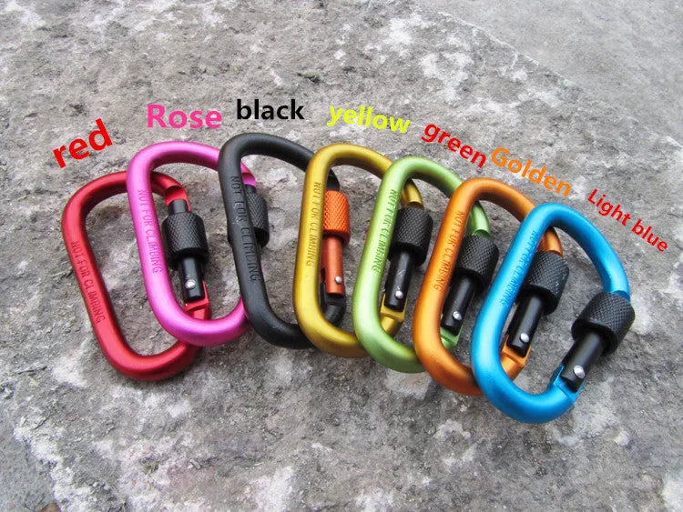 80mm D type aluminium alloy carabiner in black with polished finish