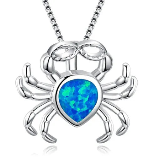 Silver filled blue opal sea turtle pendant necklace with vintage finish