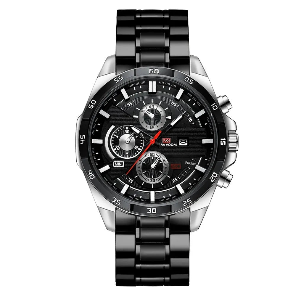 Men's casual watch with brown leather strap, white dial, rose gold case, and day-date window.