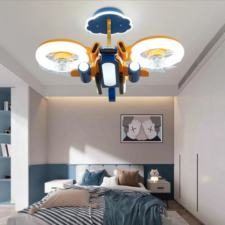 Smart Fighter Boy ceiling fan light with acrylic shade and metal blades for bedroom installation