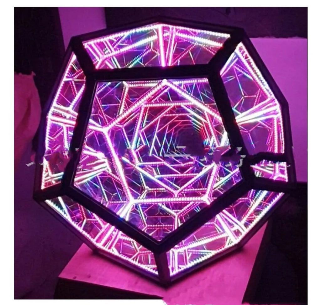 Infinite dodecahedron LED night light, 20cm plastic acrylic USB table lamp with colour art patterns
