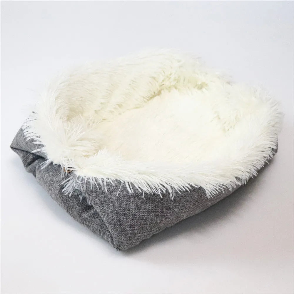 Grey plush dual-use dog bed in M 61x51cm and L 70x60cm for autumn and winter