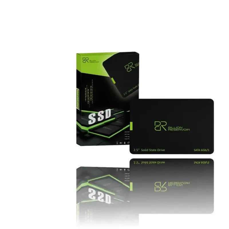 Black J11 2.5-inch SATA solid state drive shown from the top, with label indicating capacity options.