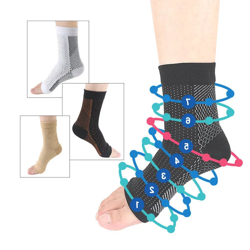 Korean-style heel invisible pressure sports foot socks in white, black, skin colour and copper.