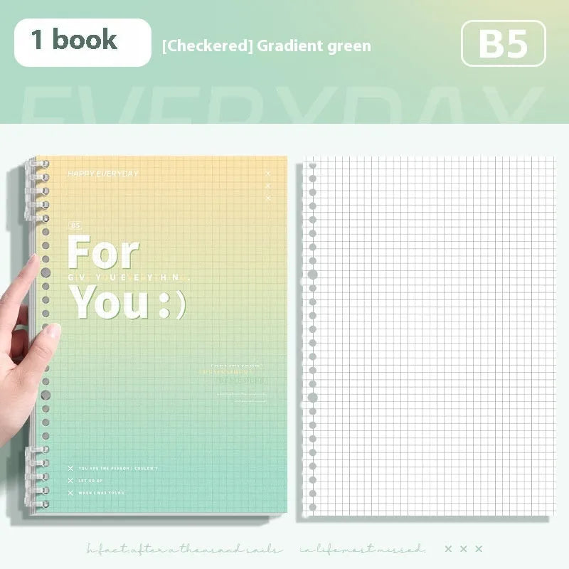 Gradient coloured removable coil notepad with PP cover in green, blue, pink, or purple.