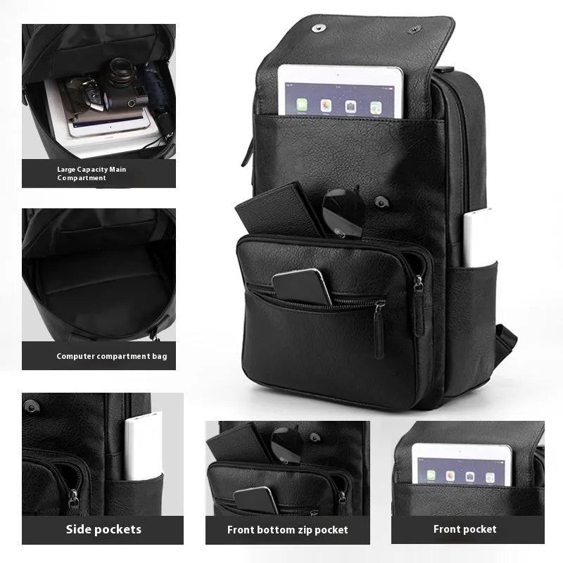 Men's waterproof PU travel rucksack 40x28x18cm with air pillow belt in amber brown, cold black or khaki