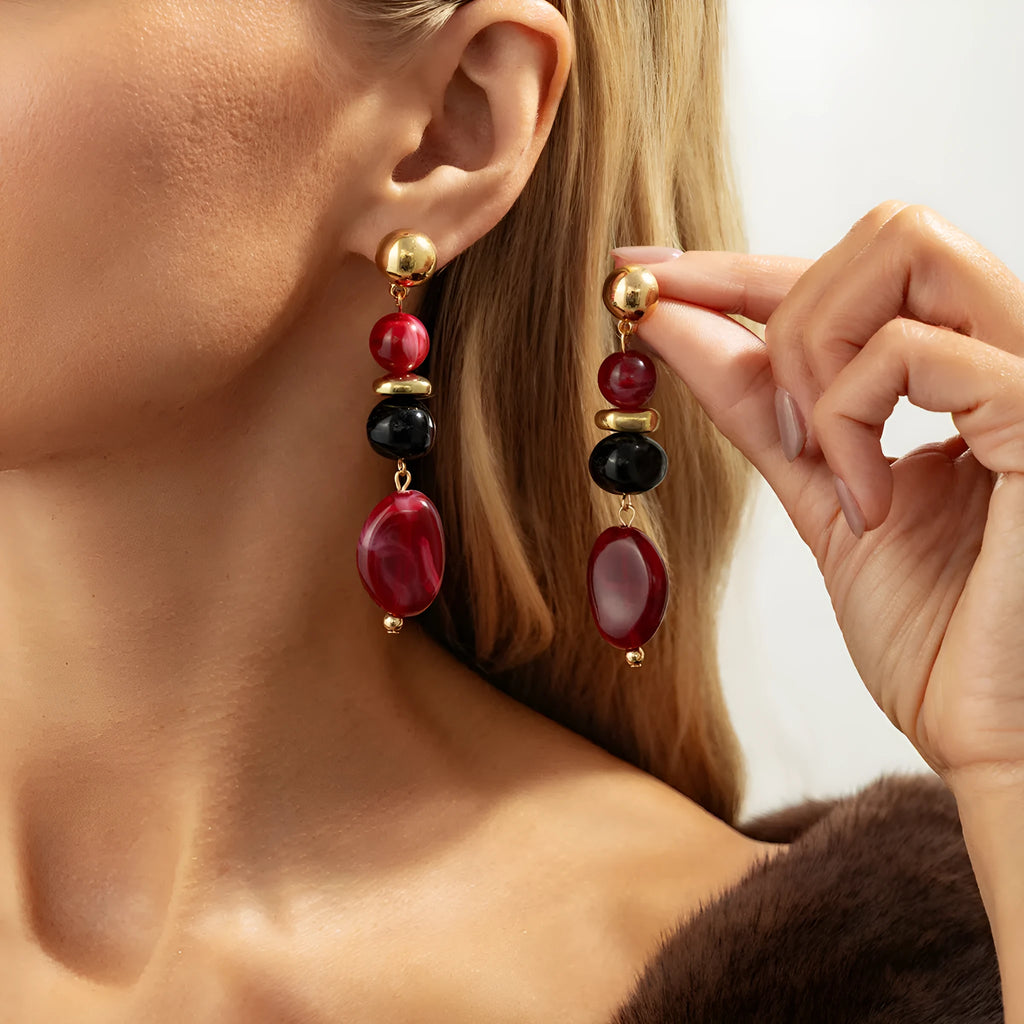 Handmade ethnic irregular CCB resin earrings gold blue geometric oval drop for women
