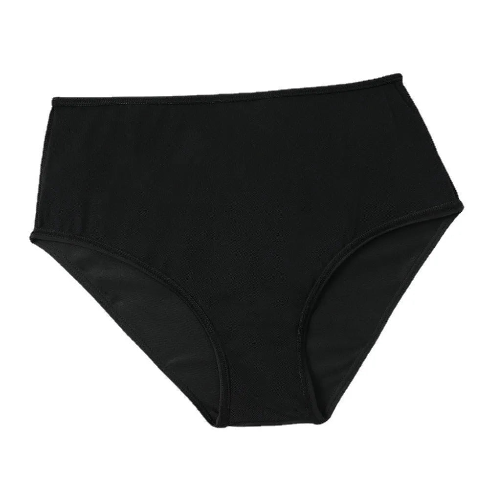 Black high waist swimsuit briefs with coconut tree print and sleeveless top on a mannequin