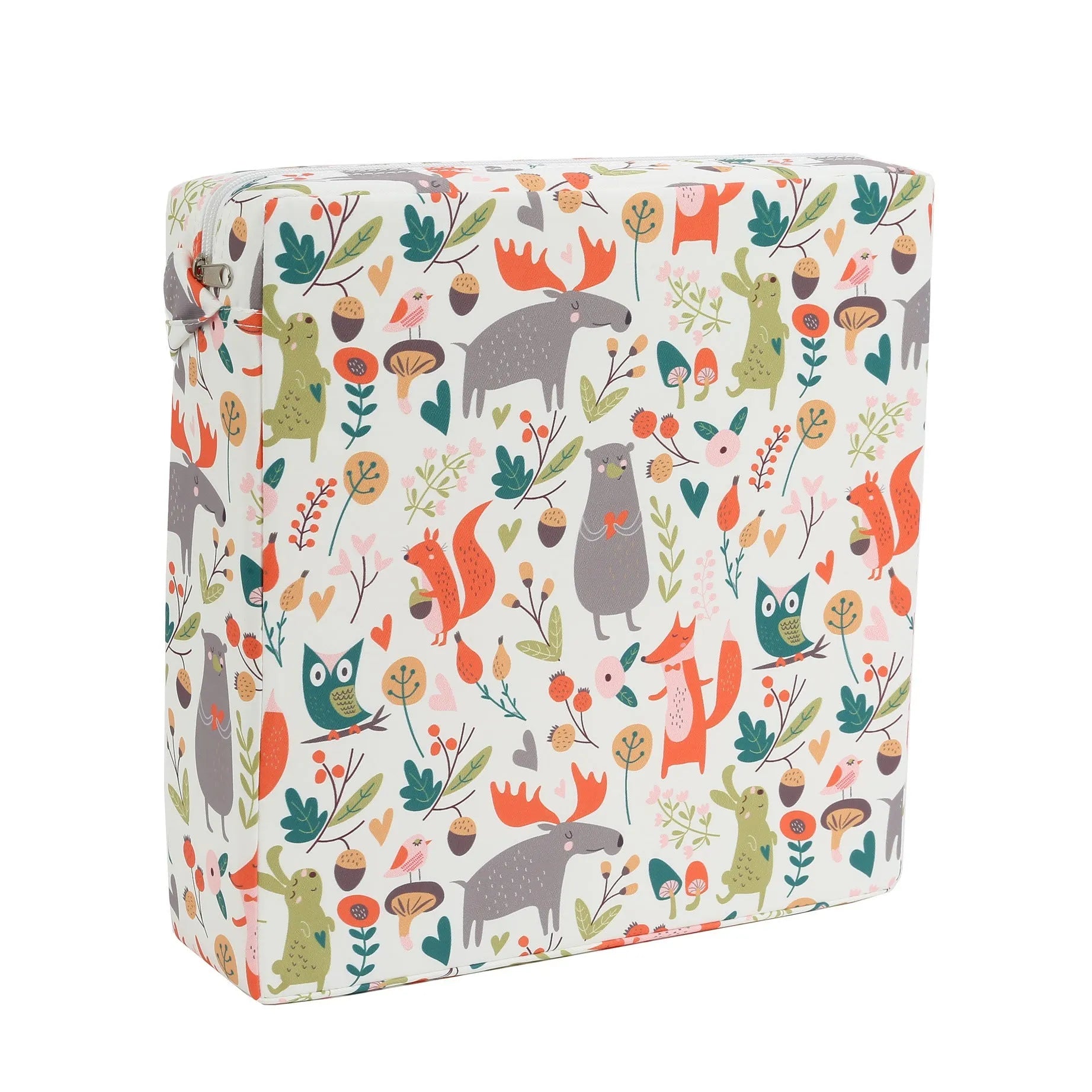 Portable children's dining chair booster seat cushion with Happy Animals pattern, dark green background, small style