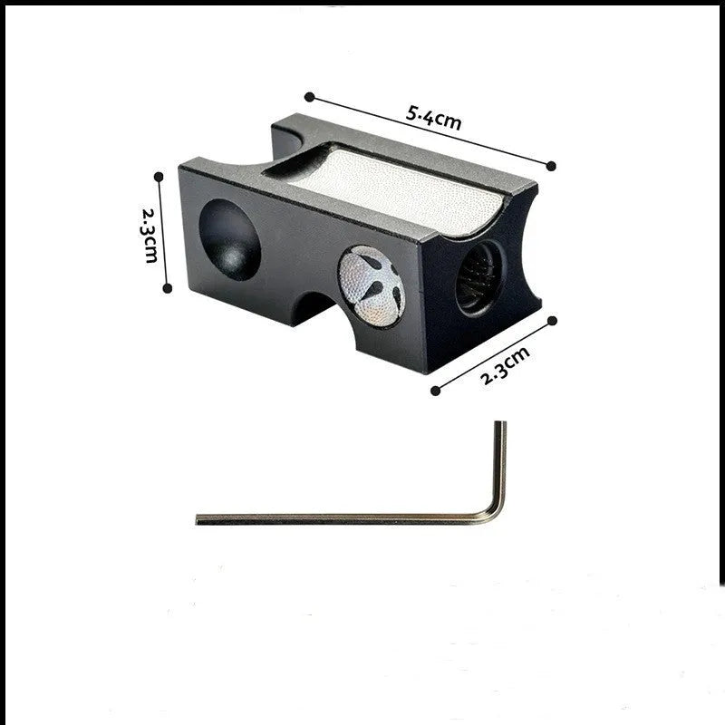 Black metal billiard cue tip repair tool with mounting accessories