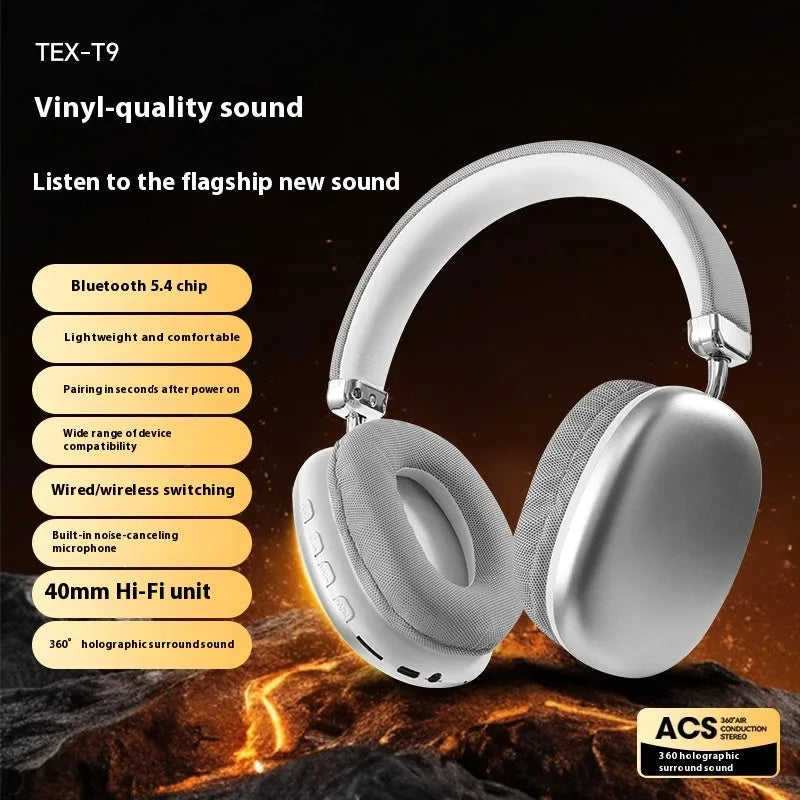 TEX-T9 Bluetooth headset in black, head-mounted sports style, wireless with 10m range and 8+ hour battery.