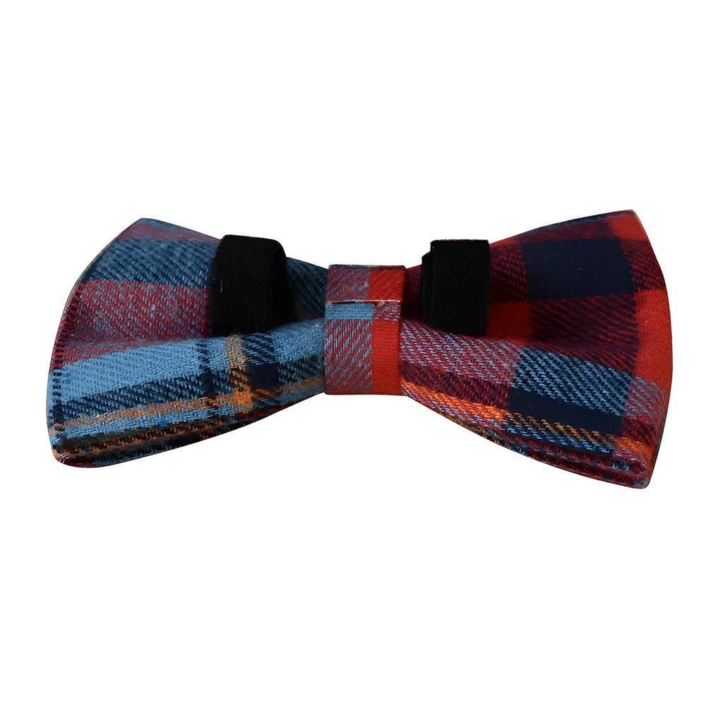 Blue velvet plaid pattern dog collar with an alloy metal buckle on a white background