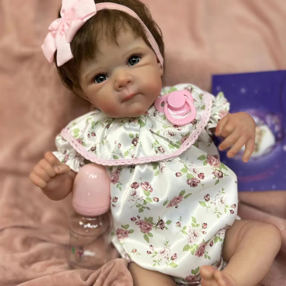 48cm full vinyl reborn doll with cotton body hair planting or full glue hair planting, wearing a cotton outfit with grass and flower print