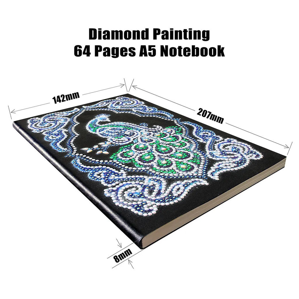 Black A5 diamond painting notebook, 142 x 207 x 8 mm, with shaped drill and bright drill cover