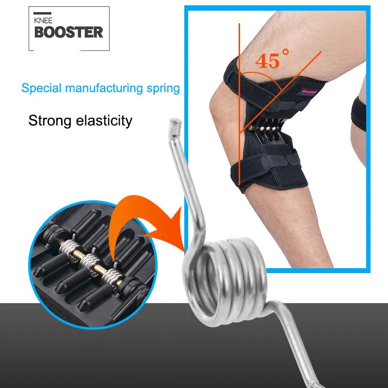 Adjustable knee brace with patella booster spring system for mountaineering and sports support