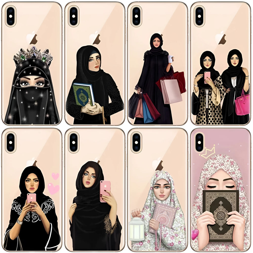 Transparent TPU phone case with painted veiled girl and letter design on iPhone X