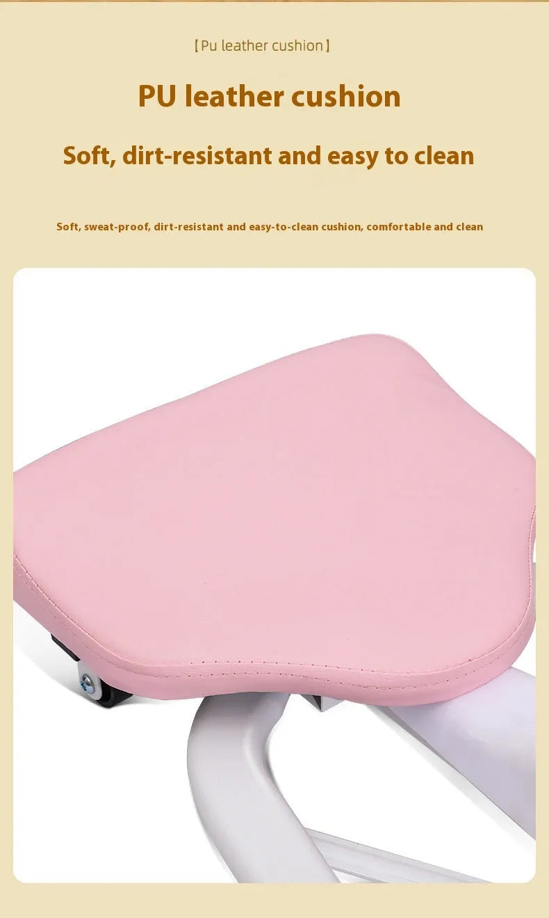 Pink and blue horse leg opener stretching equipment with steel frame and foam padding.