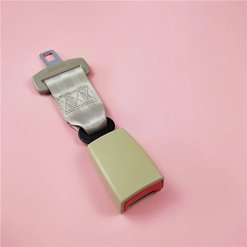 Car seat belt extender for GM vehicles in black, beige or grey, 23cm or 36cm length, with ABS and polyester construction.