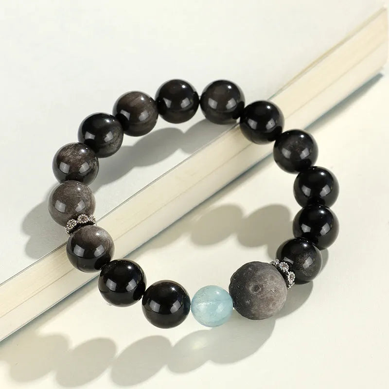 Silver Stone Fox Crystal Beaded Bracelet with diamond-shaped beads and electroplated finish